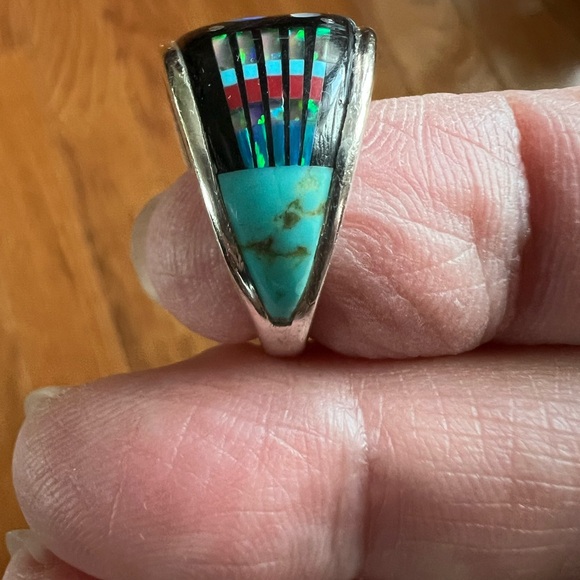 Colorful, Multi-Gemstone, Sterling Silver Inlay Statement Ring - Picture 5 of 17